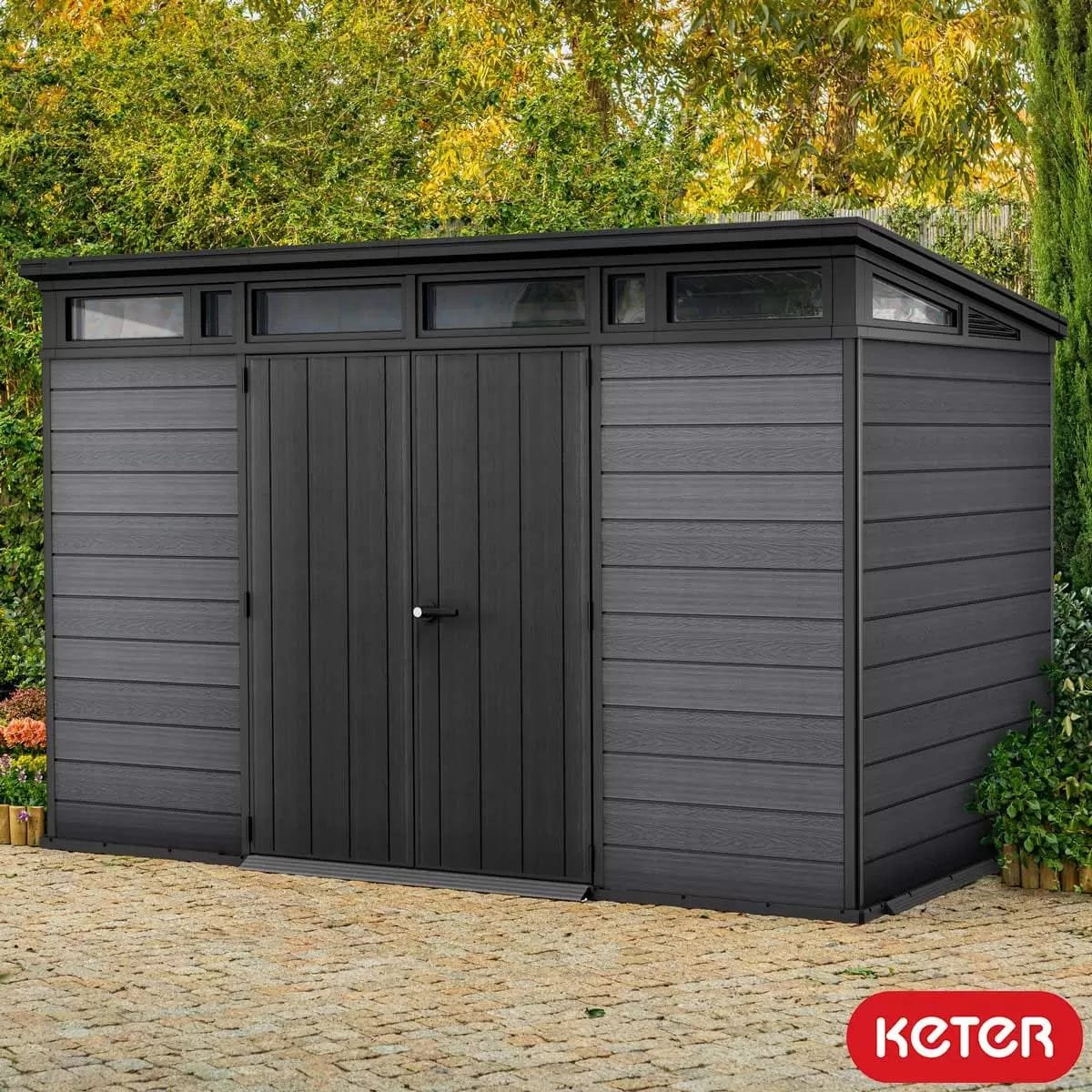 Keter Artisan 7x11 ft Pent Dark-Grey Plastic 2 door Shed with floor & 1 window - Image 2