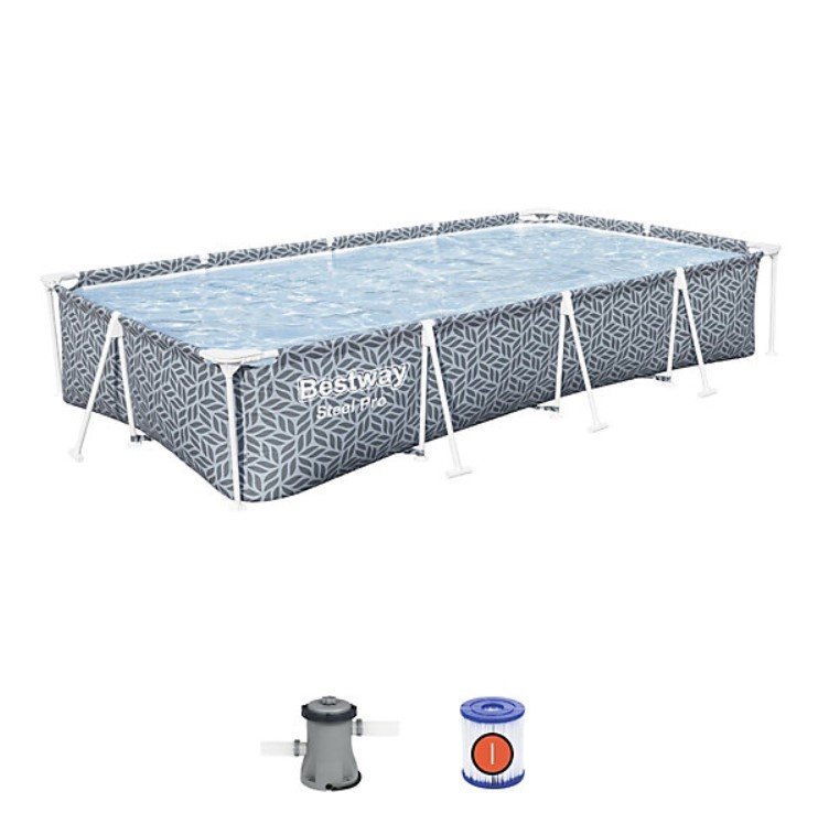 Bestway Steel Pro Rectangle Above Ground Pool, Leaf Design, 12ft Swimming Pool