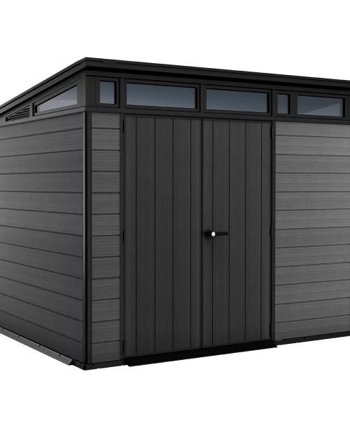 Keter 9’x 7′ Cortina Heavy Duty Plastic Pent Shed – Dark Grey