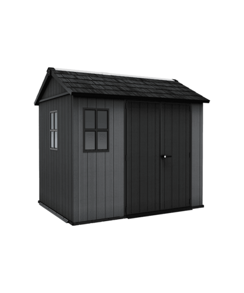 Keter 9’x7.5′ Newton Plus Side Entry Plastic Shed – Dark Grey
