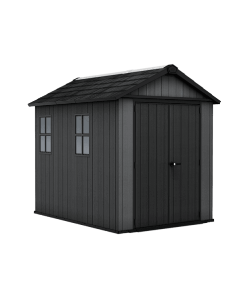 Keter 7.5’x9′ Newton Plus Front Entry Plastic Shed – Dark Grey
