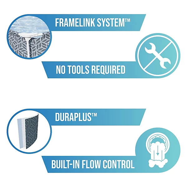 Bestway Steel Pro Rectangle Above Ground Pool, Leaf Design, 12ft Swimming Pool - Image 4