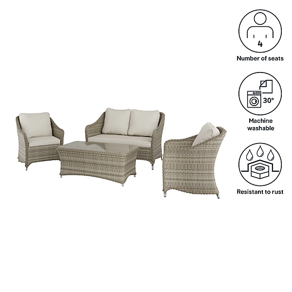 GoodHome Hamilton Cappuccino Rattan effect Metal 4 Seater Coffee set - Image 3