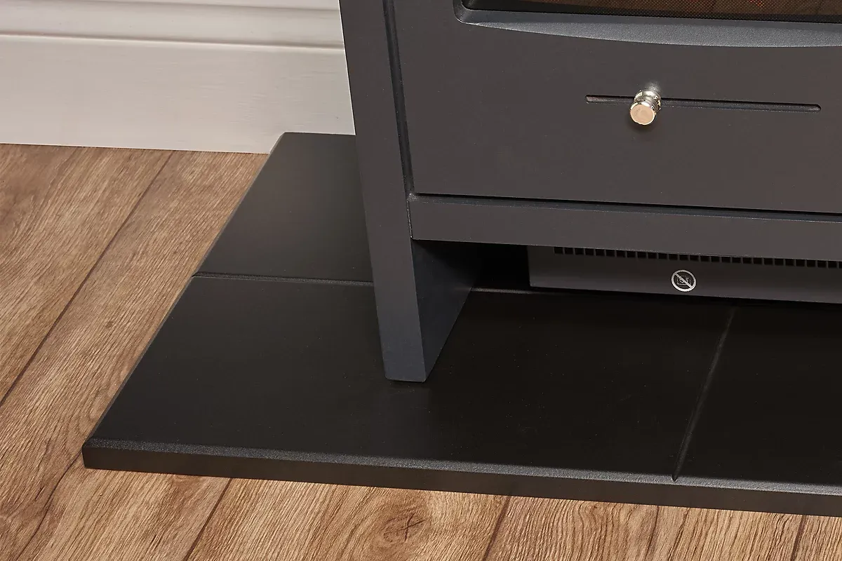 Adam Oak Beam, Hearth & Stove Pipe with Bergen Stove in Charcoal Grey - Image 4